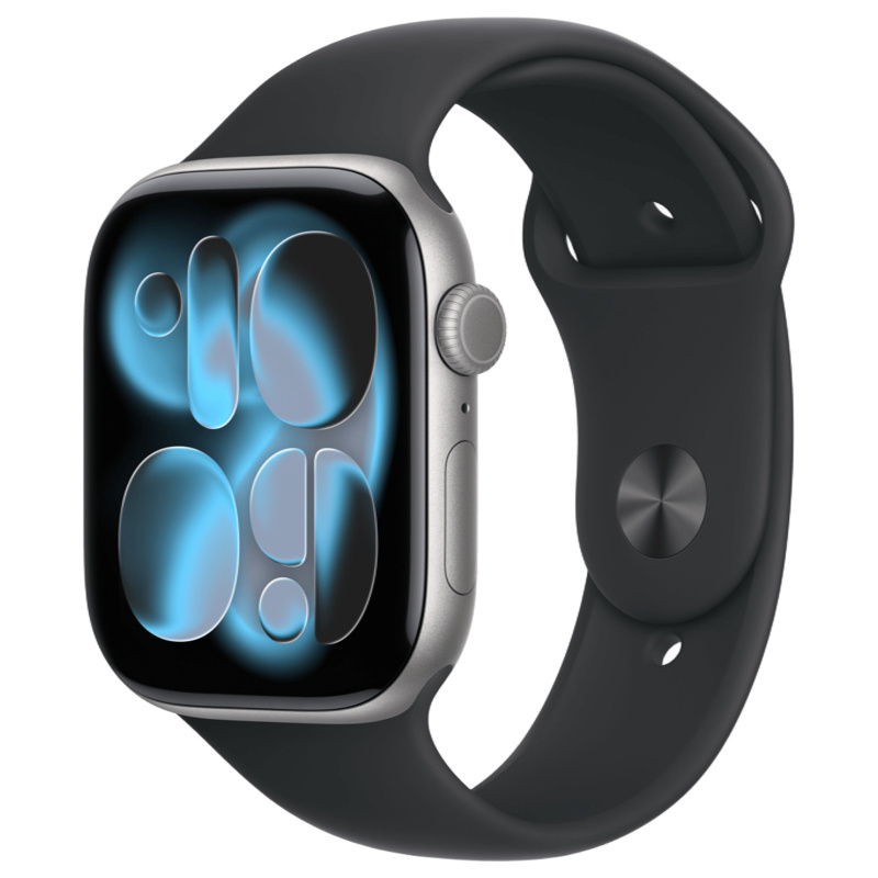 Apple Watch Series 11, 46 мм, алюминий цвета «Space Gray», спортивный ремешок "Black", S/M (MEV04)